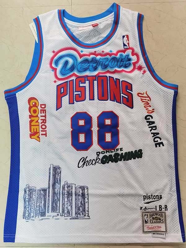 Men Detroit Pistons 88 Don white NBA jerseys Print
